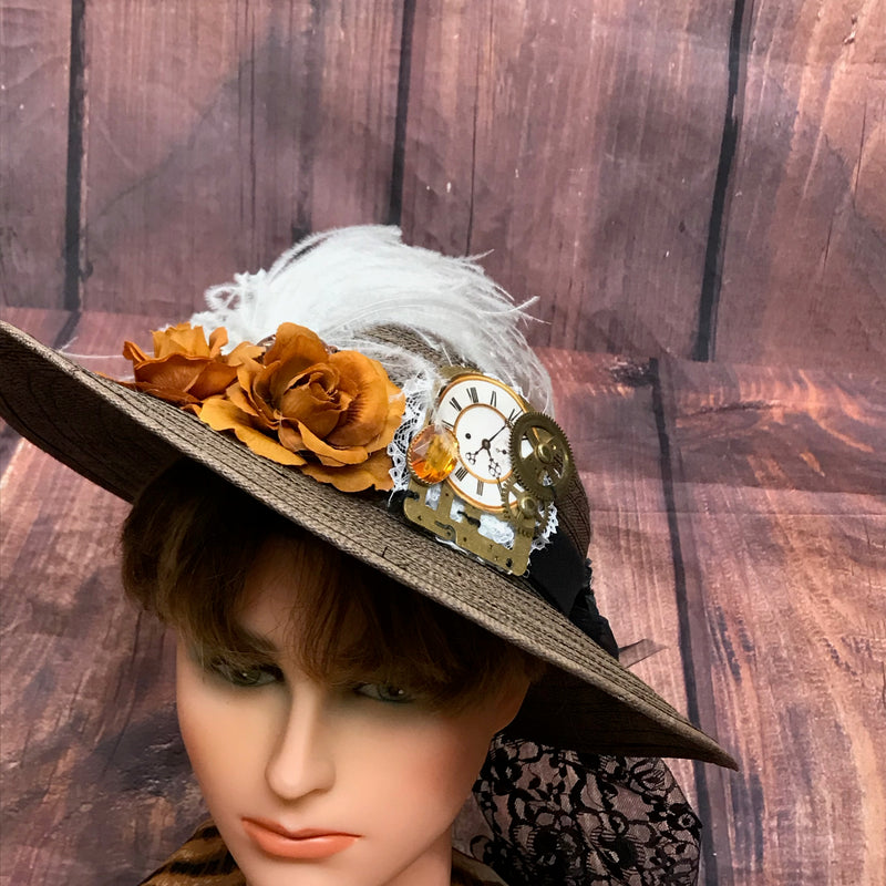 Steampunk Damenhut OrangeSteampunk Damenhut Luna Orange, handgefertigt, Unikat