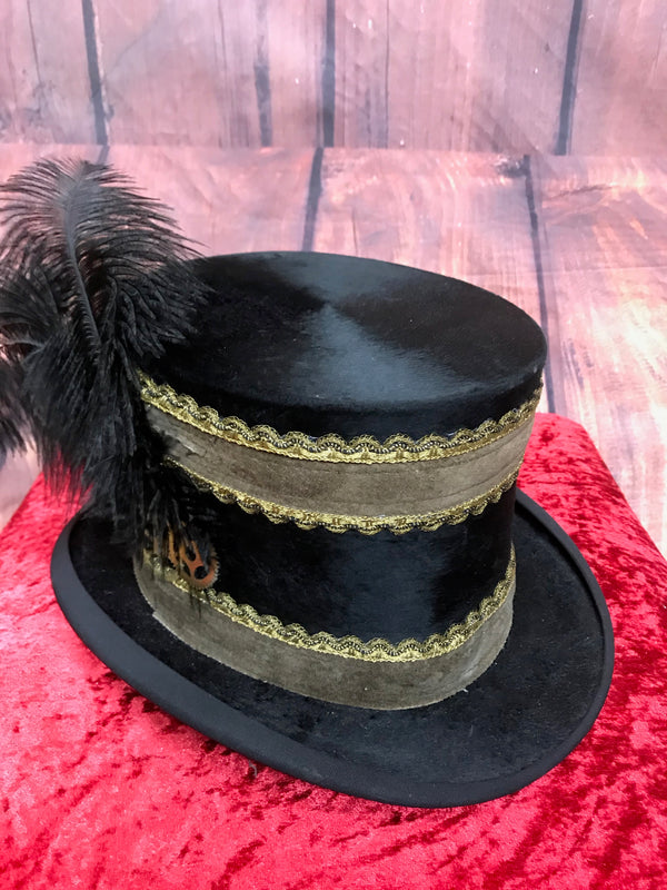 Antiker Steampunk Zylinder aus Maulwurfsfell – Unikat, Größe 57
