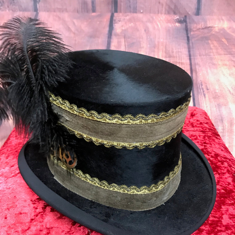 Antiker Steampunk Zylinder aus Maulwurfsfell – Unikat, Größe 57