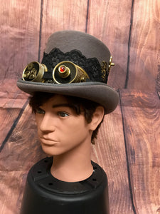 Grauer Steampunk Zyliner Kopfbedeckung Handmade