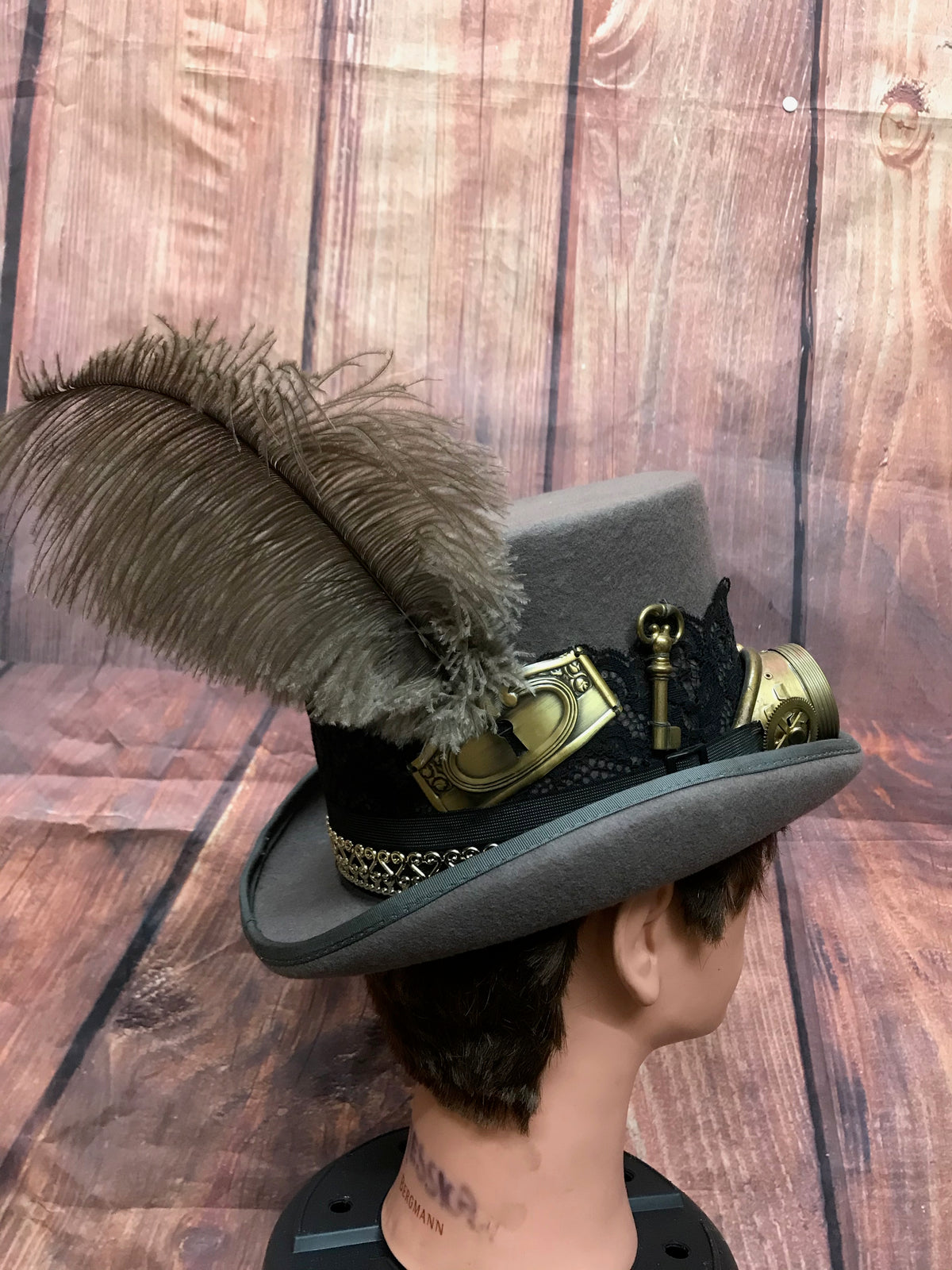 Grauer Steampunk Zyliner Kopfbedeckung Handmade