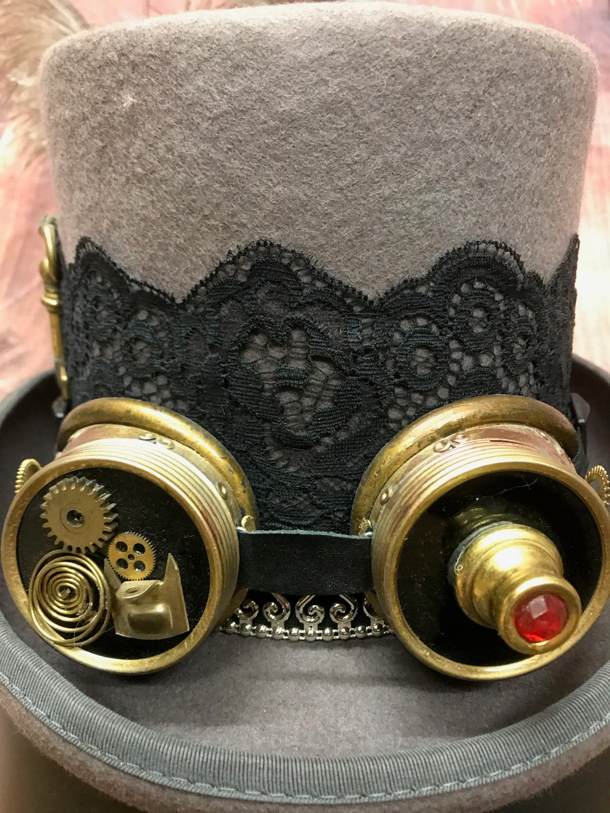 Grauer Steampunk Zyliner Kopfbedeckung Handmade Gr.57 Unikat