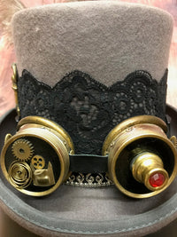Grauer Steampunk Zyliner Kopfbedeckung Handmade Gr.57 Unikat
