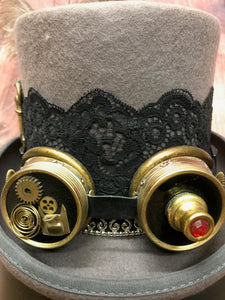 Grauer Steampunk Zyliner Kopfbedeckung Handmade Gr.57