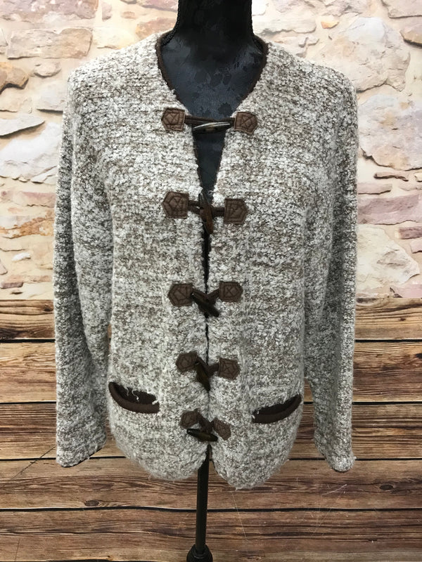 Trachten Strickjacke Damen Größe 38 von C&A, braun/beige, mit traditionellen Strickdetails, aus Wollmischgewebe, guter Zustand