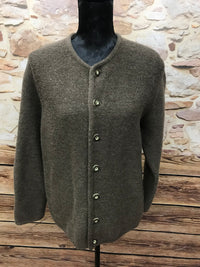 Braune Vintage Trachten Strickjacke Damen Größe 42 von Lanamoden, mit acht Trachtenknöpfen, aus Wollmischgewebe, strukturierte Oberfläche, guter Zustand.