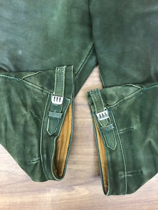 Dunkelgrüne Kniebundlederhose – Herren | Bundweite 46 cm | Mit Messertasche | Vintage Made in Germany