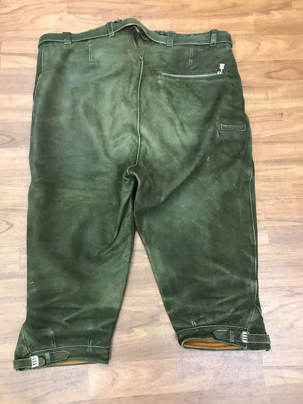 Dunkelgrüne Kniebundlederhose – Herren | Bundweite 46 cm | Mit Messertasche | Vintage Made in Germany