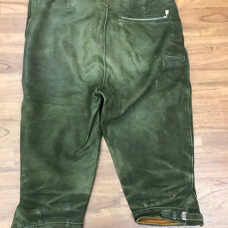 Dunkelgrüne Kniebundlederhose – Herren | Bundweite 46 cm | Mit Messertasche | Vintage Made in Germany