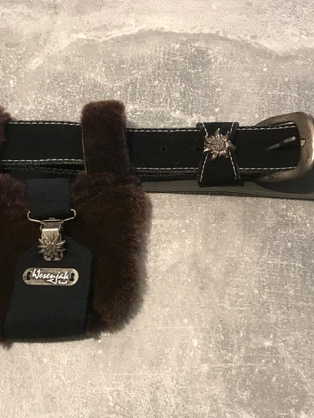 Damen Trachtengürtel mit kleiner Tasche in Dunkelbraun