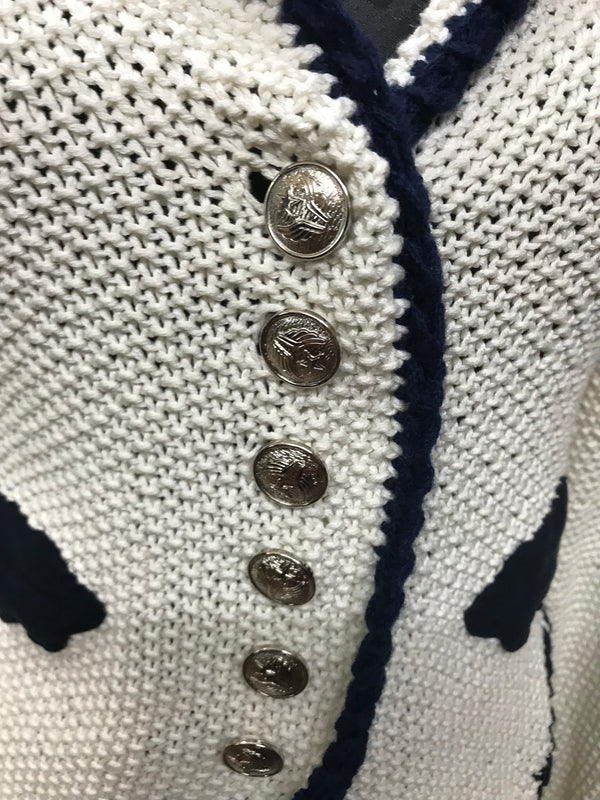 Trachten Strickjacke Damen Größe 38 – offwhite/dunkelblau, Schurwolle
