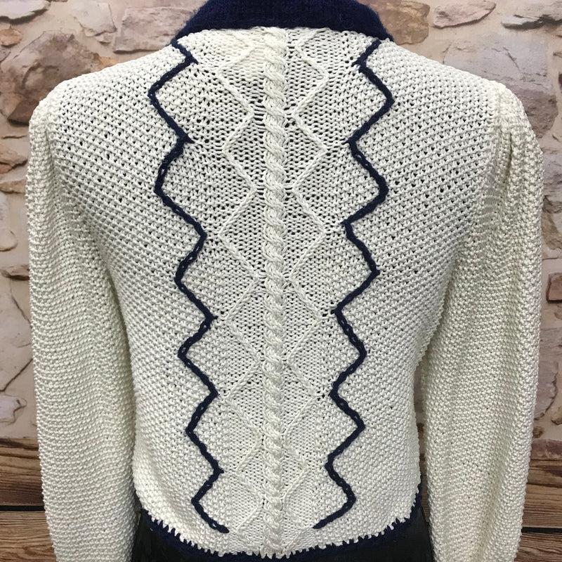 Trachten Strickjacke Damen Größe 38 – offwhite/dunkelblau, Schurwolle