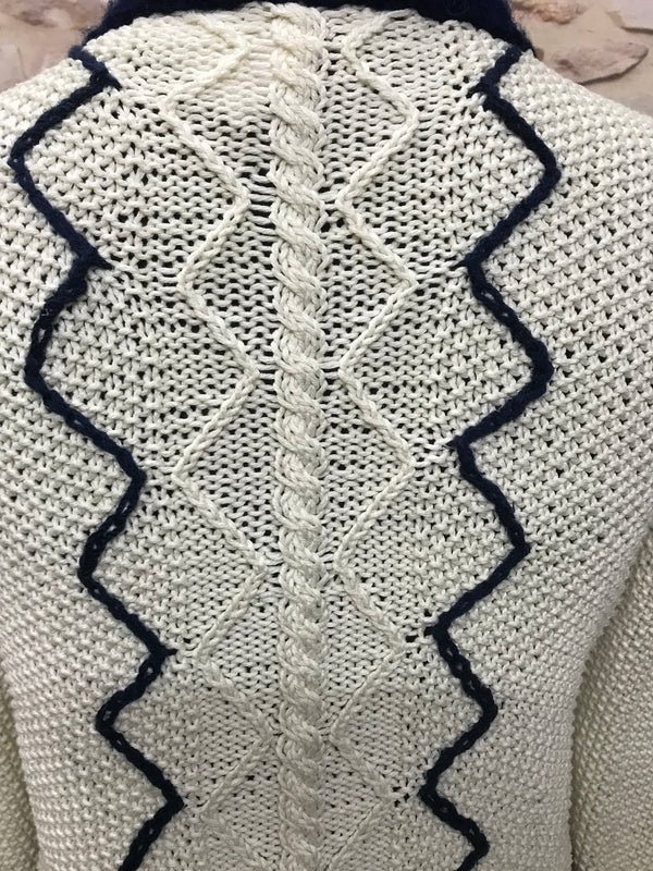 Trachten Strickjacke Damen Größe 38 – offwhite/dunkelblau, Schurwolle
