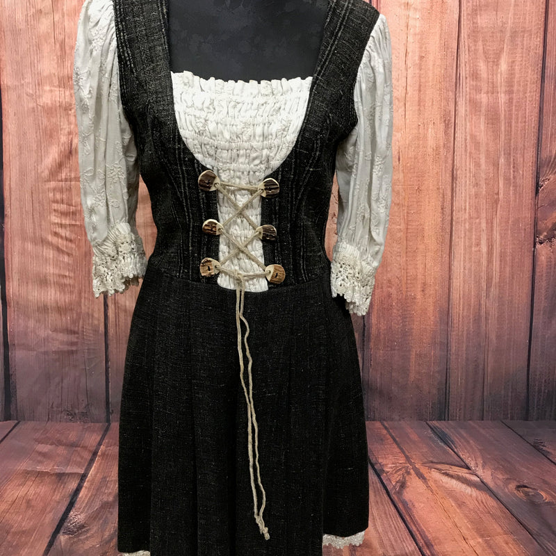 Kurzes Landhauskleid Trachten-Kleid in der Farbe schwarz/beige Gr.38