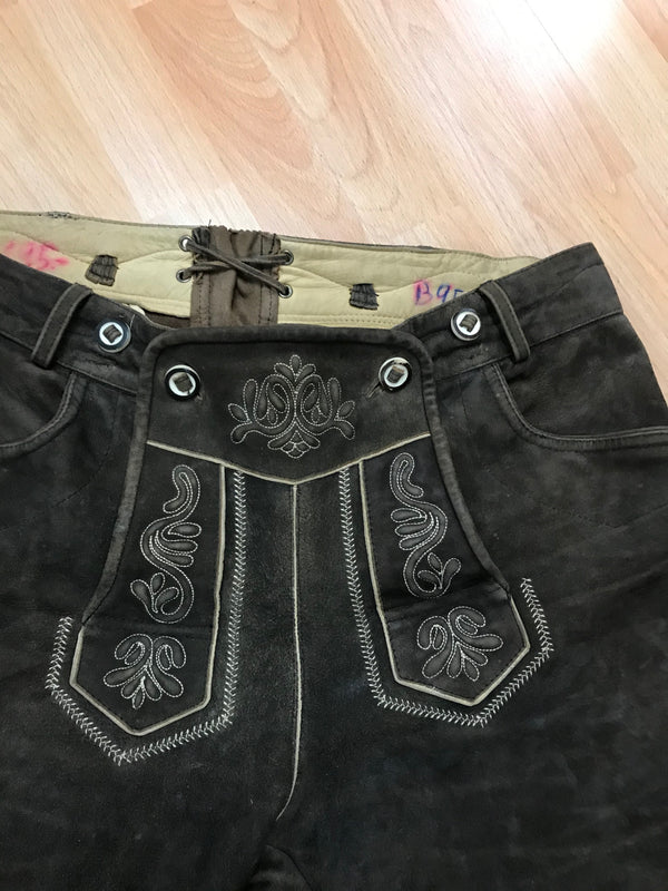 Kniebundlederhose von Lekra – Dunkelbraun | Bundweite 48 cm | Made in Germany