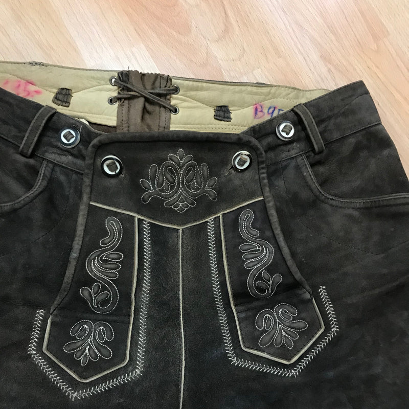Kniebundlederhose von Lekra – Dunkelbraun | Bundweite 48 cm | Made in Germany