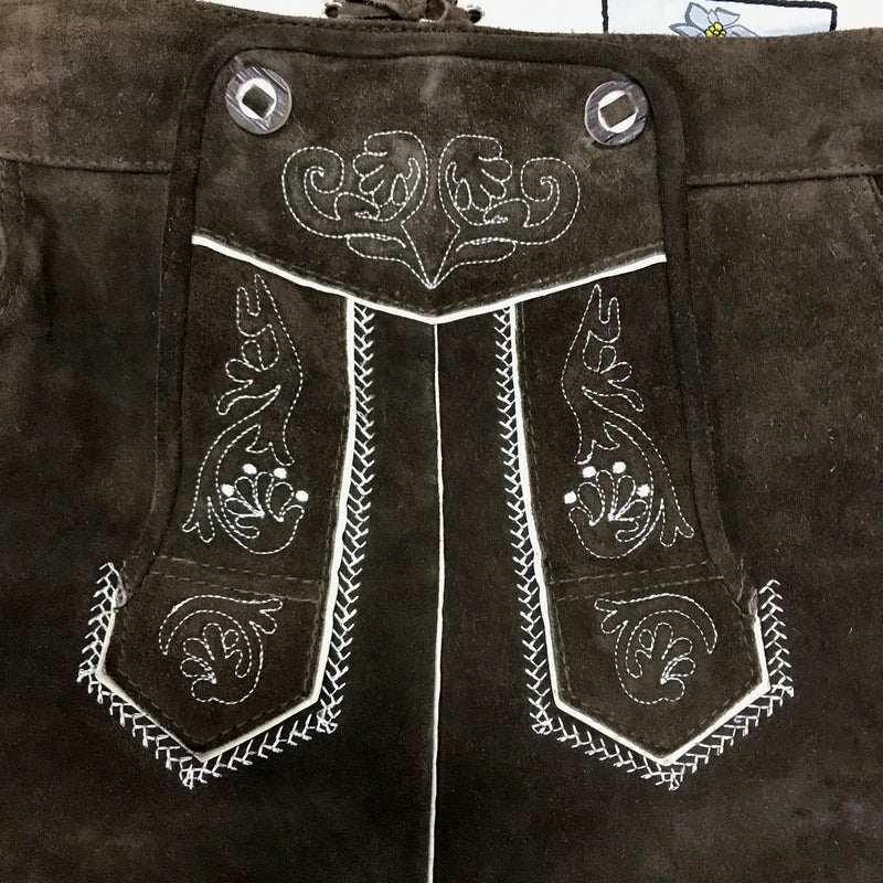Kniebund Trachten Lederhose Kniebundlederhose von Edelnice – Herren | Dunkelbraun | Bestickt | Bundweite 56 cm | Vintageund 112 cm Gr.56