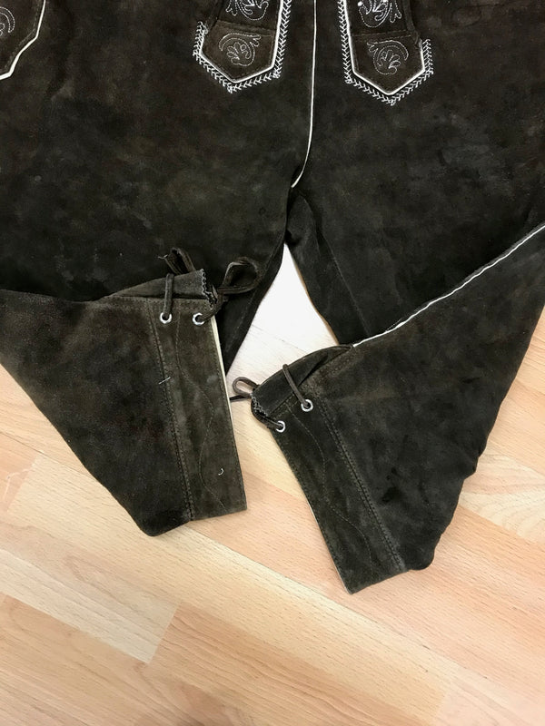 Kniebund Trachten Lederhose Kniebundlederhose von Edelnice – Herren | Dunkelbraun | Bestickt | Bundweite 56 cm | Vintageund 112 cm Gr.56