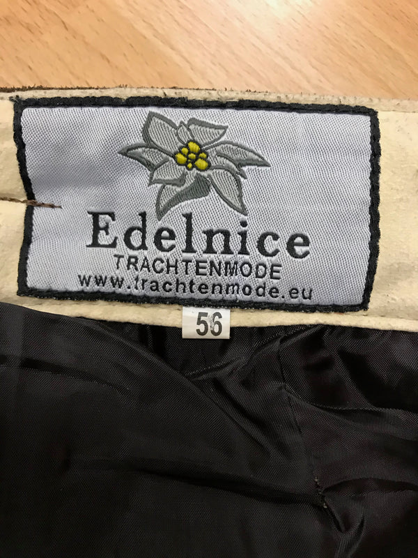 Kniebund Trachten Lederhose Kniebundlederhose von Edelnice – Herren | Dunkelbraun | Bestickt | Bundweite 56 cm | Vintageund 112 cm Gr.56