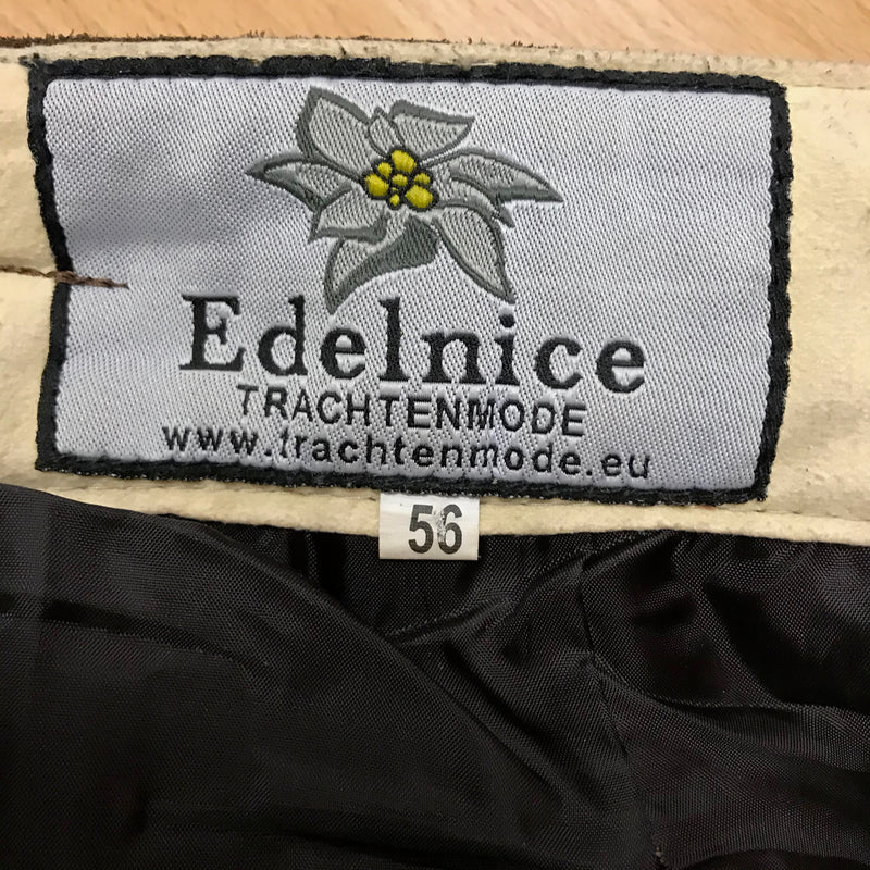 Kniebund Trachten Lederhose Kniebundlederhose von Edelnice – Herren | Dunkelbraun | Bestickt | Bundweite 56 cm | Vintageund 112 cm Gr.56