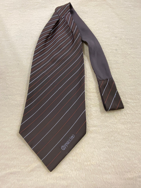 „Vintage Ascot Krawatte von Cappuccino in Braun mit Streifenmuster“