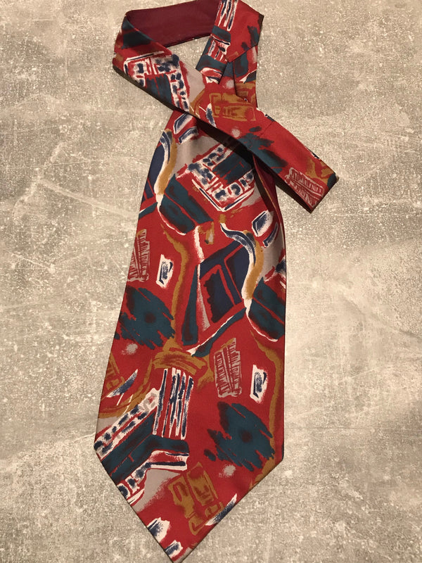 „Vintage Ascot Krawatte aus Seide mit rotem Retro-Muster für Herren“