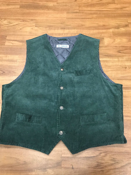 Grüne Herren Vintage Cordweste Größe 58 aus Baumwolle mit Steppfutter, verstellbar am Rücken, von Mc Orvis