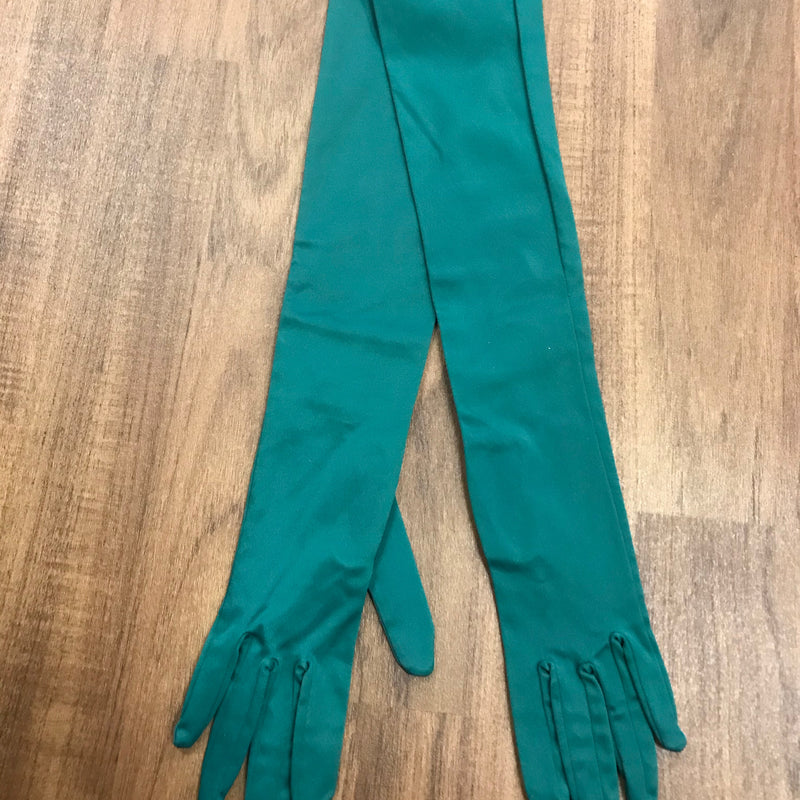 Vintage Damenhandschuhe grün, Gr. S, 45 cm, Retro-Accessoire.