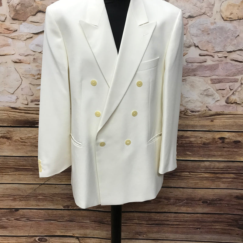 „Vintage Dinner Jacket Herren elfenbein Doppelreiher Masterhand Frontansicht“