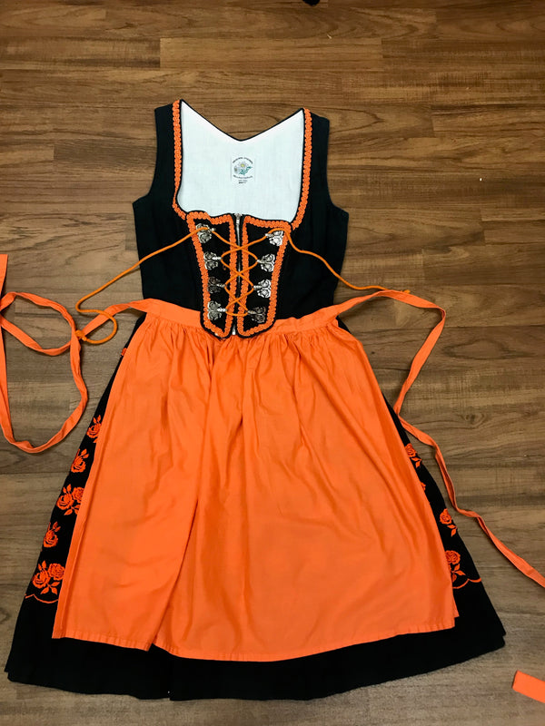 „Original Steindl Dirndl Vintage Baumwolle schwarz orange florale Stickerei“