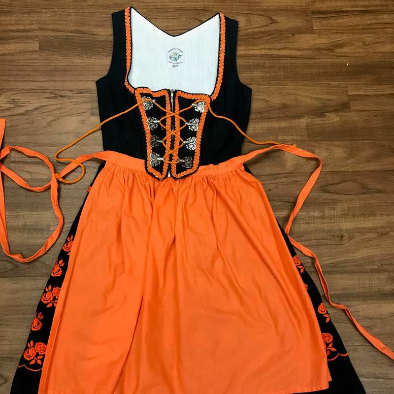 „Original Steindl Dirndl Vintage Baumwolle schwarz orange florale Stickerei“