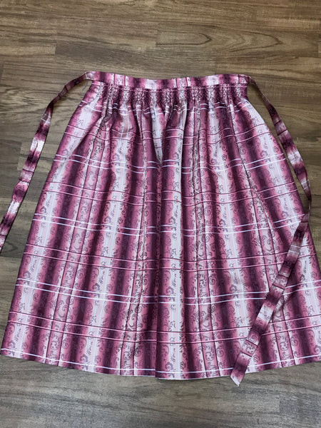 „Vintage Dirndl-Schürze rosa-beere mit Streifenmuster, Baumwolle, Länge 70 cm“