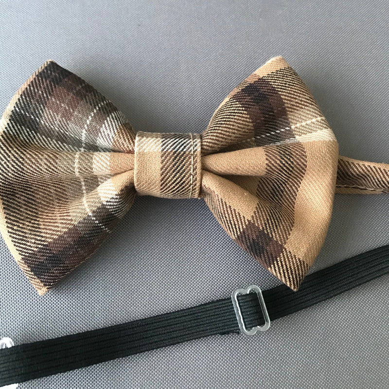 Vintage Herren-Fliege braun-beige kariert, 12x8 cm, handgemacht aus Schurwolle.