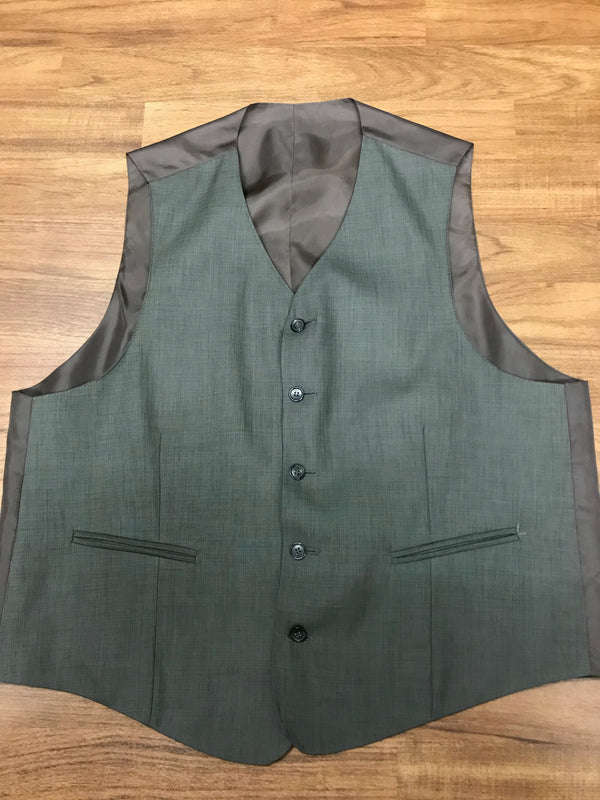 Braun-melierte Vintage-Weste für Herren, Größe 52, mit Rückenschnalle und Leistentaschen, klassische Passform