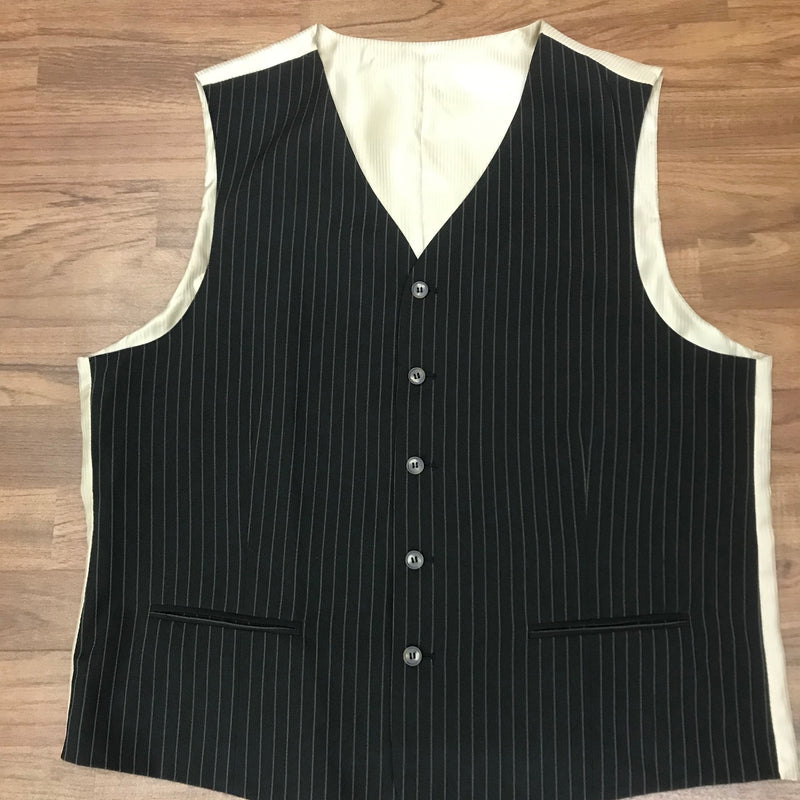 Große Herren-Vintage-Weste in Größe 58, dunkelbraun mit Nadelstreifen, mit cremefarbenem Rückenfutter, im 20er-Jahre Stil von Angelo Litrico