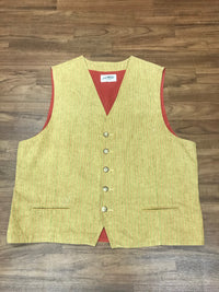 WesteVintage Herren-Weste Größe 56 aus Leinenwollmischgewebe, gestreift in Senf, Rot und Grün, gefüttert, verstellbar, Retro-Stil von Jac Tissot Casual im Oldtimer Stil Gr.56