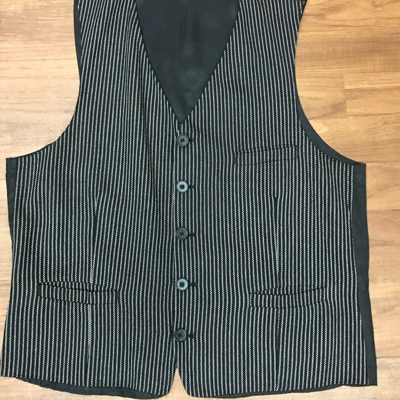 Vintage Herren-Weste Größe 52, schwarz mit weißen Streifen, Leinenmischgewebe, verstellbarer Rückenriegel, klassisch geschnitten
