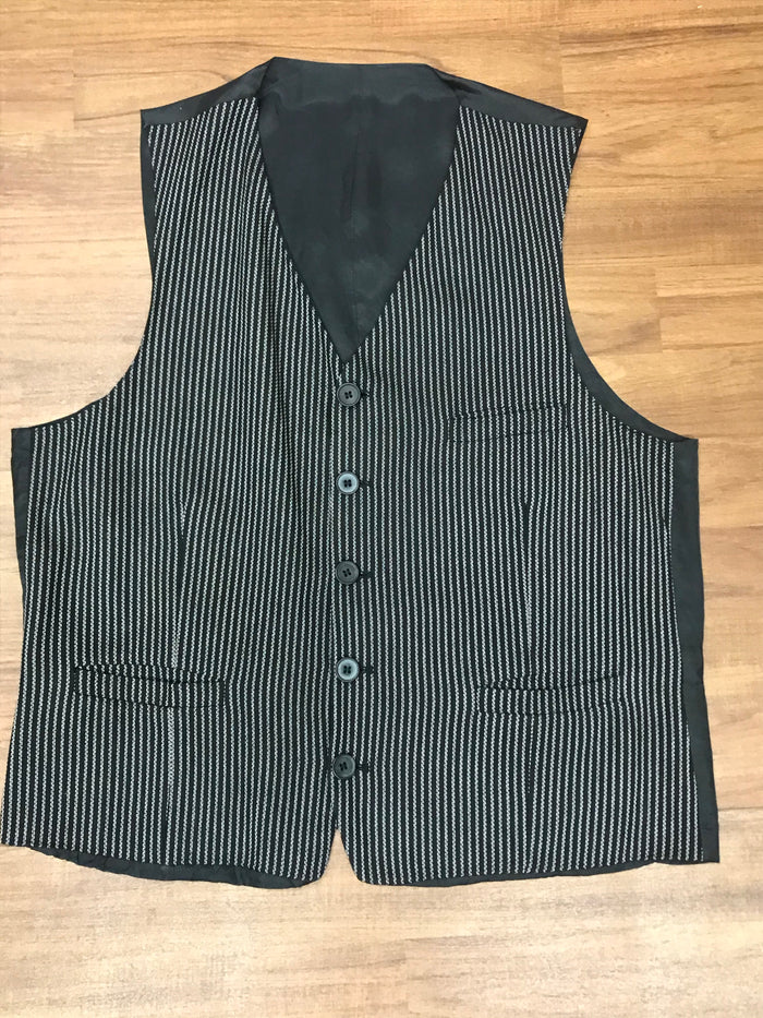 Vintage Herren-Weste Größe 52, schwarz mit weißen Streifen, Leinenmischgewebe, verstellbarer Rückenriegel, klassisch geschnitten