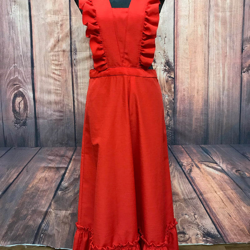 „Rotes 1970er Vintage Kleid mit Volants und langen Rock auf Schneiderpuppe“