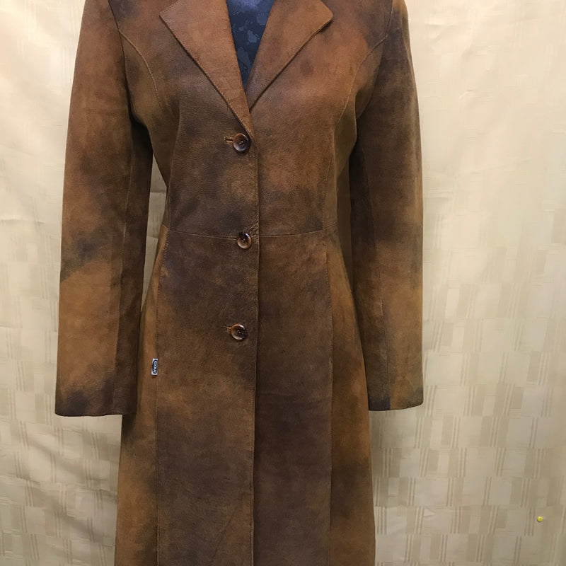 Vintage Kookaï Ledermantel Gr. 36 in braunem Echtleder mit Reverskragen