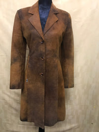 Vintage Kookaï Ledermantel Gr. 36 in braunem Echtleder mit Reverskragen