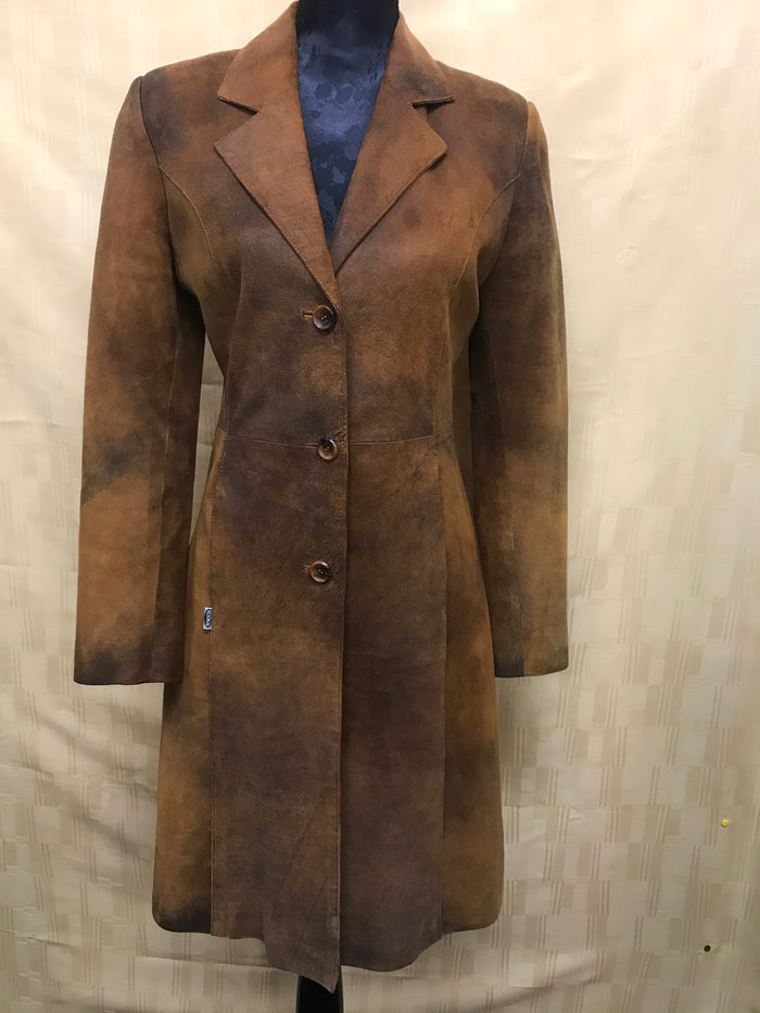 Vintage Kookaï Ledermantel Gr. 36 in braunem Echtleder mit Reverskragen