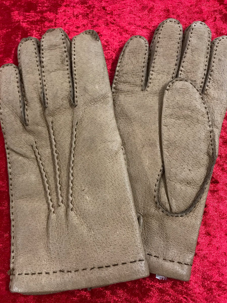 Vintage Herren Lederhandschuhe in Beige, Leder mit Strickfutter, Größe 9 ¼