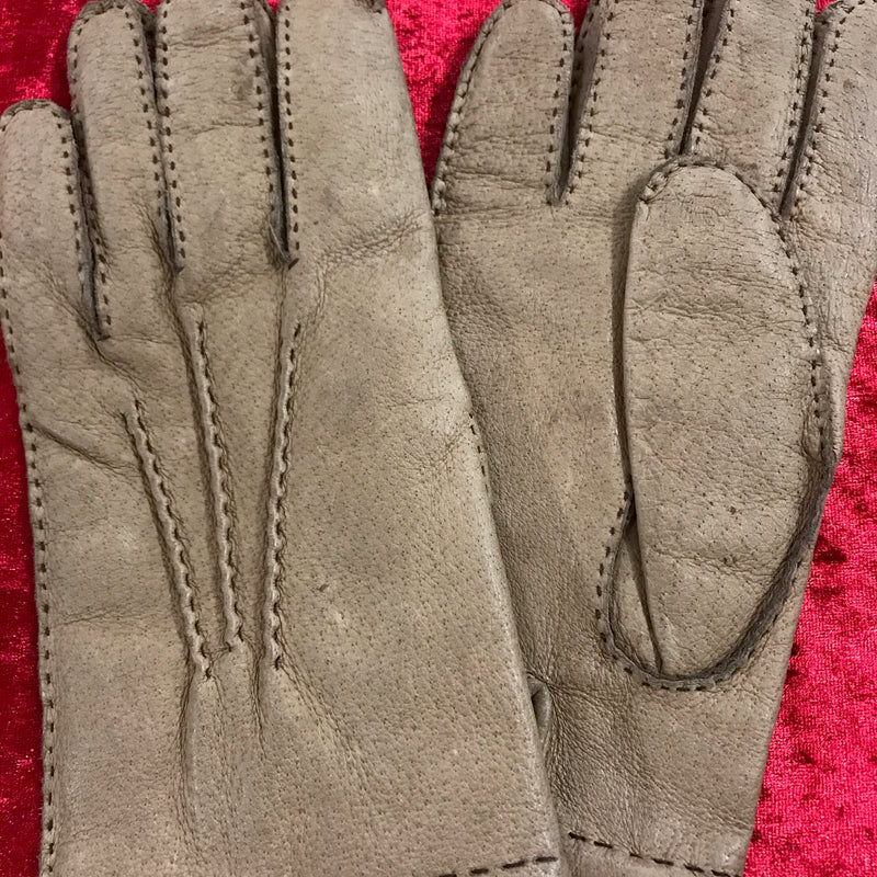 Vintage Herren Lederhandschuhe in Beige, Leder mit Strickfutter, Größe 9 ¼