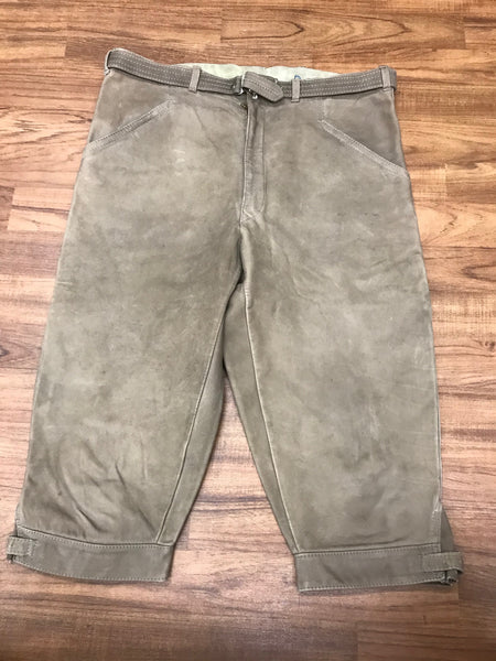 „Beige Vintage Lederhose Herren Kniebund Größe 48 Echtleder Trachtenhose“