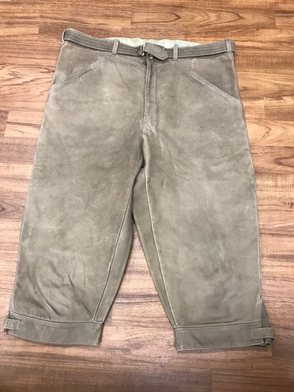 „Beige Vintage Lederhose Herren Kniebund Größe 48 Echtleder Trachtenhose“