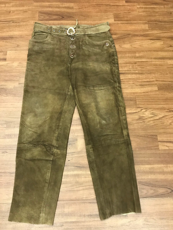 „Vintage Lederhose Herren lang braun Ziegenleder Trachtenhose Größe 48“