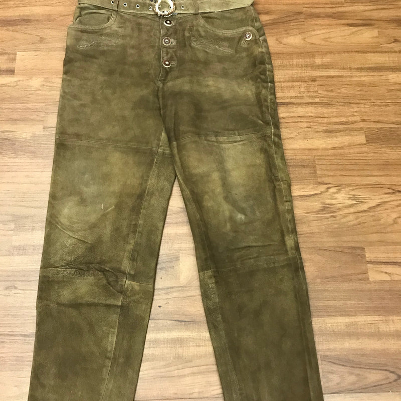 „Vintage Lederhose Herren lang braun Ziegenleder Trachtenhose Größe 48“
