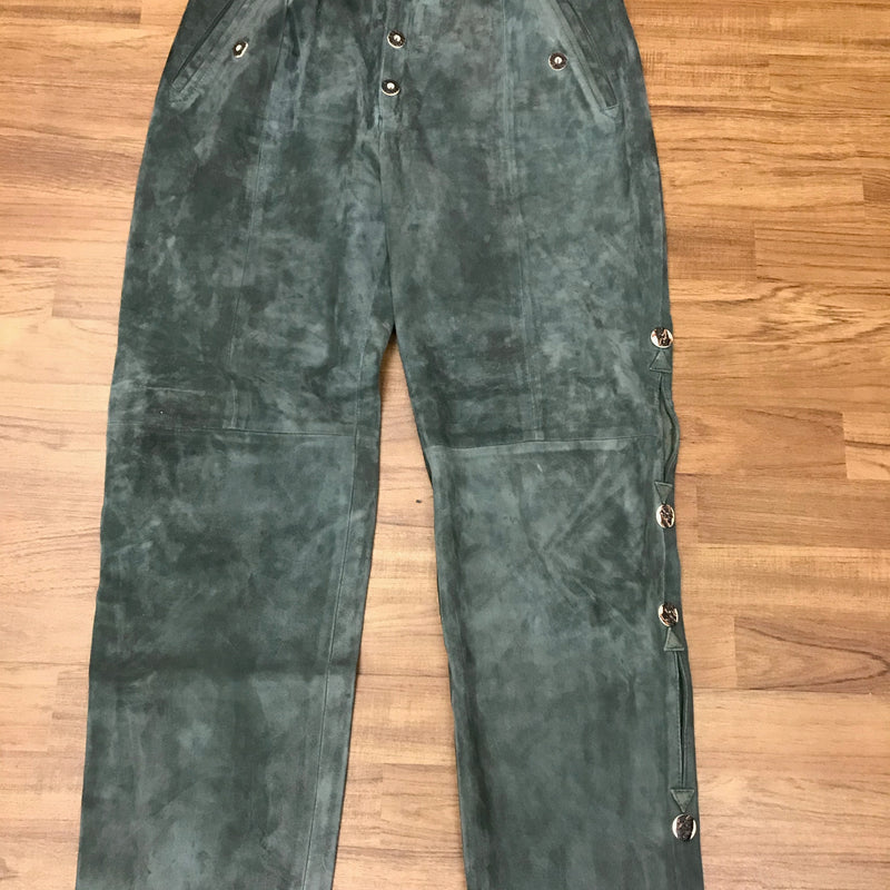 „Vintage Lederhose Herren dunkelgrün Größe 52 lang Echtleder Trachtenhose“