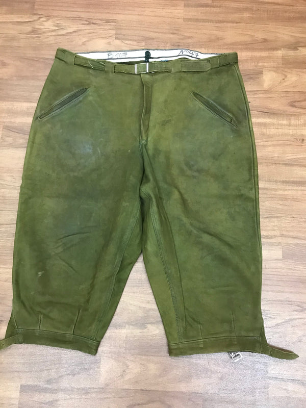„Vintage Lederhose Herren grün Kniebund Trachtenhose Echtleder klassisch“